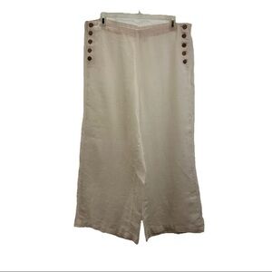 J. Jill Womens White High Rise Flat Front Button Detailing Crop Linen Pant Sz L